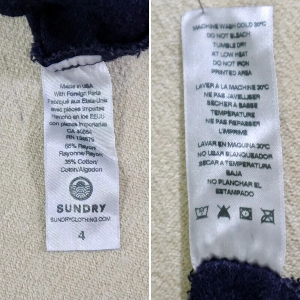 Sundry Size 4 / XL Star Print Graphic Hoodie French Terry Navy Blue - Picture 10 of 11